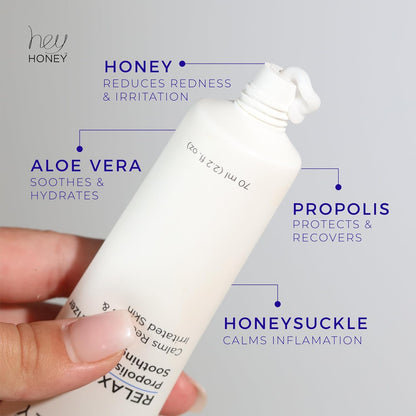 Hey Honey Skincare Relax, Instant Rosacea Treatment & Face Redness Relief - Dermatologically Tested Calming Moisturizer for Sensitive Skin Oil- Free with Honey & Propolis Anti-Aging Benefits | 2.2 Oz