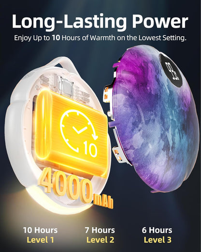 FrSara Hand Warmers Rechargeable, Hangable Electric Hand Warmer w/ 4000mAh Last 10 Hours, 3-Level Heat w/Strip, Light & Display, Gift for Outdoors Camping Hiking Skiing Raynauds & Christmas