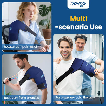 NEWGO Shoulder Ice Pack Rotator Cuff Cold Therapy Reusable Cold Pack Shoulder Ice Wrap for Pain Relief, Recovery After Surgery, Swelling - Extra Large Size (Dark Blue)