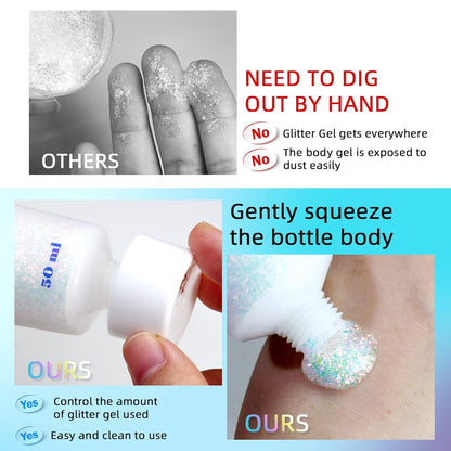 DAGEDA Body Glitter Gel, Holographic Face Glitters Body Gel Shimmer Liquid Eyeshadow, Color Changing Glitter for Face Hair Nails, Glitter Under Light Festival Glitter Makeup 1.7oz (Sparkling Pink)