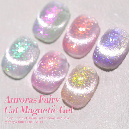 Born Pretty Cat Magnetic Eye Gel Nail Polish, Mermaid Aurora Holographic Pink Blue Green Yellow Gel Polish, Soak Off U V LED Gel Polish Nail Art Design Manicure Salon DIY Home 7ML 6PCS