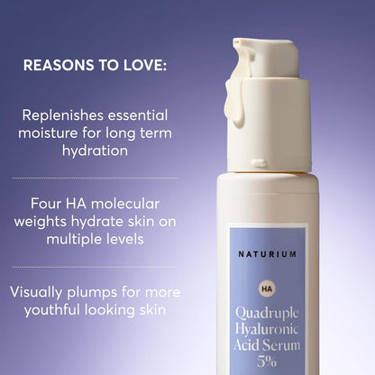 Naturium Quadruple Hyaluronic Acid Serum 5%, Hydrating & Plumping Face Serum, Anti-Aging & Moisturizing Skin Care, Fragrance-Free, 1 oz