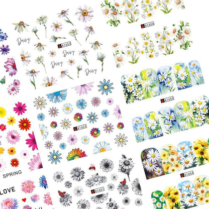 Daisy Nail Art Stickers Decals, 12 Sheets Flower Designs Water Transfer Nails Foils Spring Summer Daisy Nail Art Supplies Watermark Slider Nail Stickers Manicure DIY Decorations for Women