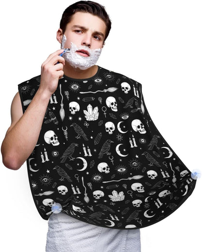 Waterproof Beard Grooming Bib, Gothic Trippy Moon Skull Dark Black Cat Witch Magic Spirit Board Shave Bib, Non-Stick Hair Catcher for Shaving Trimming, Apron Essential for Men Dad