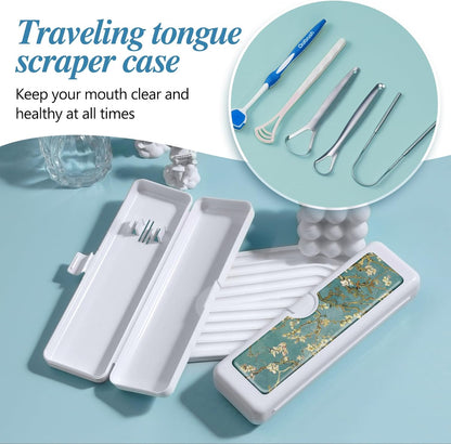 Toothbrush Travel Case - Colorful Pattern, Holder and Covers for Toothbrushes, Includes Tongue Scraper Case