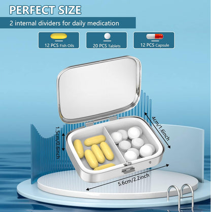 Pill Box 2 Compartment Small Pill Case,Portable for Pocket or Purse Pill Organizer Pill Container Holder to Hold Vitamins, Medication, Fish Oil and Supplements(Aurora Lights)