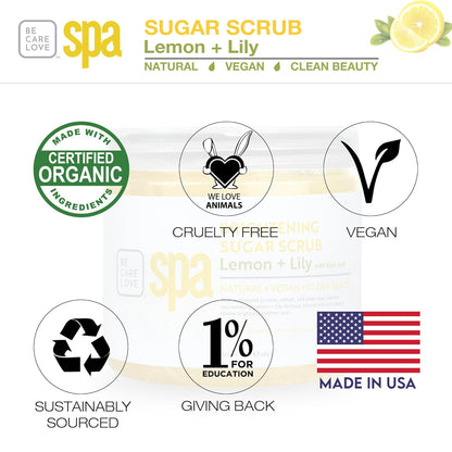 BCL SPA Sugar Scrub for Deep Hydration & Exfoliation with Certified Organic Ingredients for Professional and Home Use (16 oz, Lemon and Lily)