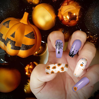 12 Sheets Halloween Nail Wraps Stickers, Nail Polish Strips DIY Self-Adhesive Full Glitter Nail Art Decals Pumpkin Bat Ghost Spider Skull Pattern with 2 Piece Nail Files for Party Decor (168 Pieces)