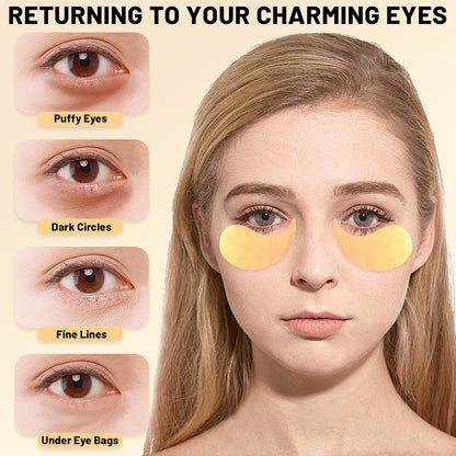 Snail Hydrogel Eye Patch, 24K Gold Gel Serum Mask for Dark Circles, Fine Lines, Puffy Eyes, Under Eye Bags, Moisturizing