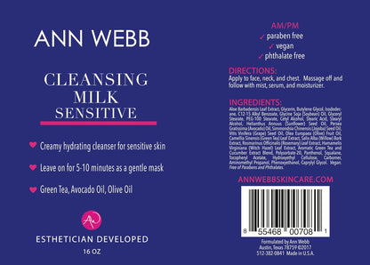 Sensitive Cleansing Milk - Gentle Daily Face Cleanser for Sensitive Skin Nourishes & Rejuvenates - Sensitive Milk Cleanser for All Skin Types w/o Irritating Ingredients. (2oz)