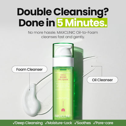 [K-Beauty] Cica Biome Oil to Foam - All-in-One Korean Face Wash OilBased Foaming Facial Cleanser - Deeply Hydrating & Moisturizing Makeup Deep Cleansing Oil for Sensitive Skin (3.88 fl oz)