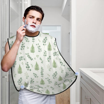 No-Slip Shaving Bib, Beard Grooming Apron with Strong Suction Cups, Watercolor Sage Green Leaf