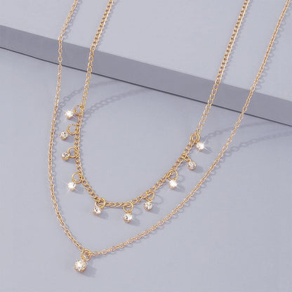 Boho Layered Gold Choker Necklace Crystal Pendant Necklace Rhinestone Tassel Choker Necklace Sparkly CZ Dangle Necklace Chain Jewelry for Women and Girls (Gold)