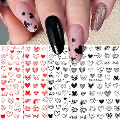 8 Sheets Valentines Nail Stickers Decal 3D Self-Adhesive Romantic Red Heart Nail Art Stickers Love Hearts Nail Design Acrylic Nail Art Supplies Valentines Day Nail Decals for Women DIY Nail Decoration