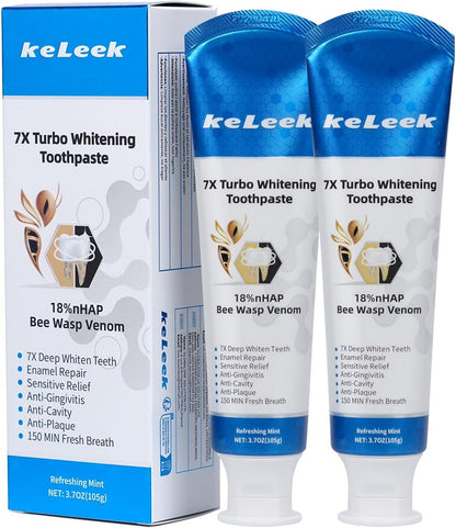 2-Pack 7X Turbo Whitening 18% Nano Hydroxyapatite Bee Wasp Venom Toothpaste for Enamel Repair,Sensitive Relief,Anti-Gingivitis,Anti-Cavity,Anti-Plaque -150 MIN Fresh Breath