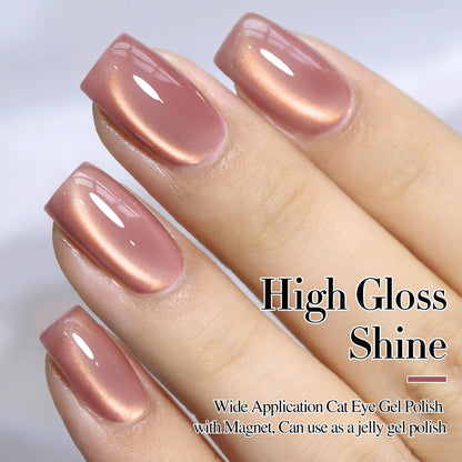 Double Rhythm 15ML Ice Glass Cat Eye Gel Polish with Magnet Holographic Glitter Shimmer Translucent Sheer Color Salon Soak Off Magnetic Nail at Home (Golden Violet-MC1129)