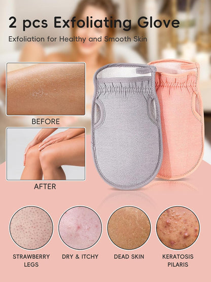 Exfoliating Glove (Original) Machine Washable Newly Upgraded With Thumb Holes Korean Body Scrubber 100% Vegan Viscose Exfoliating Mitt for Dead Skin Removal, Keratosis Pilaris & Self-Tan Prep