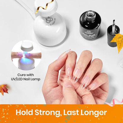 Beetles 15ml Gel Nail Glue 9 in 1 for Acrylic Nails Tips and Clear Press on Nails, Long Lasting Extension Glue, Base Coat, Blooming Art Gel, Fall Halloween Nails, U V Light Cured