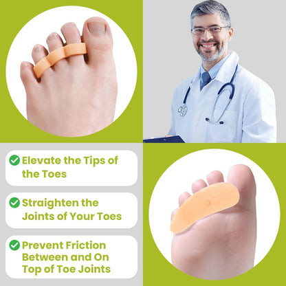 Bukihome Hammertoe Corrector Gel Toe Straighteners - 12 pcs Support Crest for Women & Men - Realign Bent, Crooked, Curled, Claw, Hammer Toes - Beige,Multi-Size