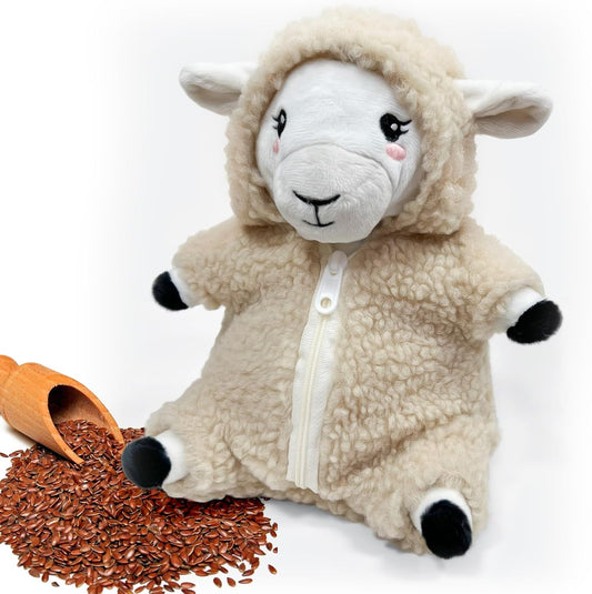 UNCN Weighted Lamb Microwavable Stuffed Animal, Heating Pad for Cramps Abdomen Back Pain Relief, Soft Heatable Plush with Removable and Washable Cover, Portable Gift for Kids & Adults Unscented