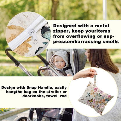 2Pcs Wet Bags, Cat Lover Gifts Wet Dry Bag Reusable for Swimsuit, Travel, Diapers, Beach, Dirty Yoga Gym Clothes, Toiletries, Makeup Bag, Waterproof Butterfly Cat Floral Print Birthday Christmas Gifts