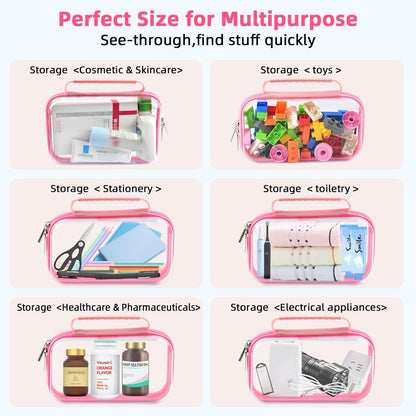 SameTech Zippered Hard Pouch, 2pcs Clear Plastic Storage Box Containers Small Toiletry Bag, Clear Hard Zipper Case for Small Items, Toys, Building Blocks, Puzzles, Cosmetics, Stationery Accessories