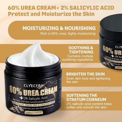 60% Urea Cream with 2% Salicylic Acid, Urea Cream 60 Percent for Feet & Hands- Maximum Strength Moisturizer for Rough, Dry, Thick & Cracked Skin, Callus Remover, Deep Hydration, 150g
