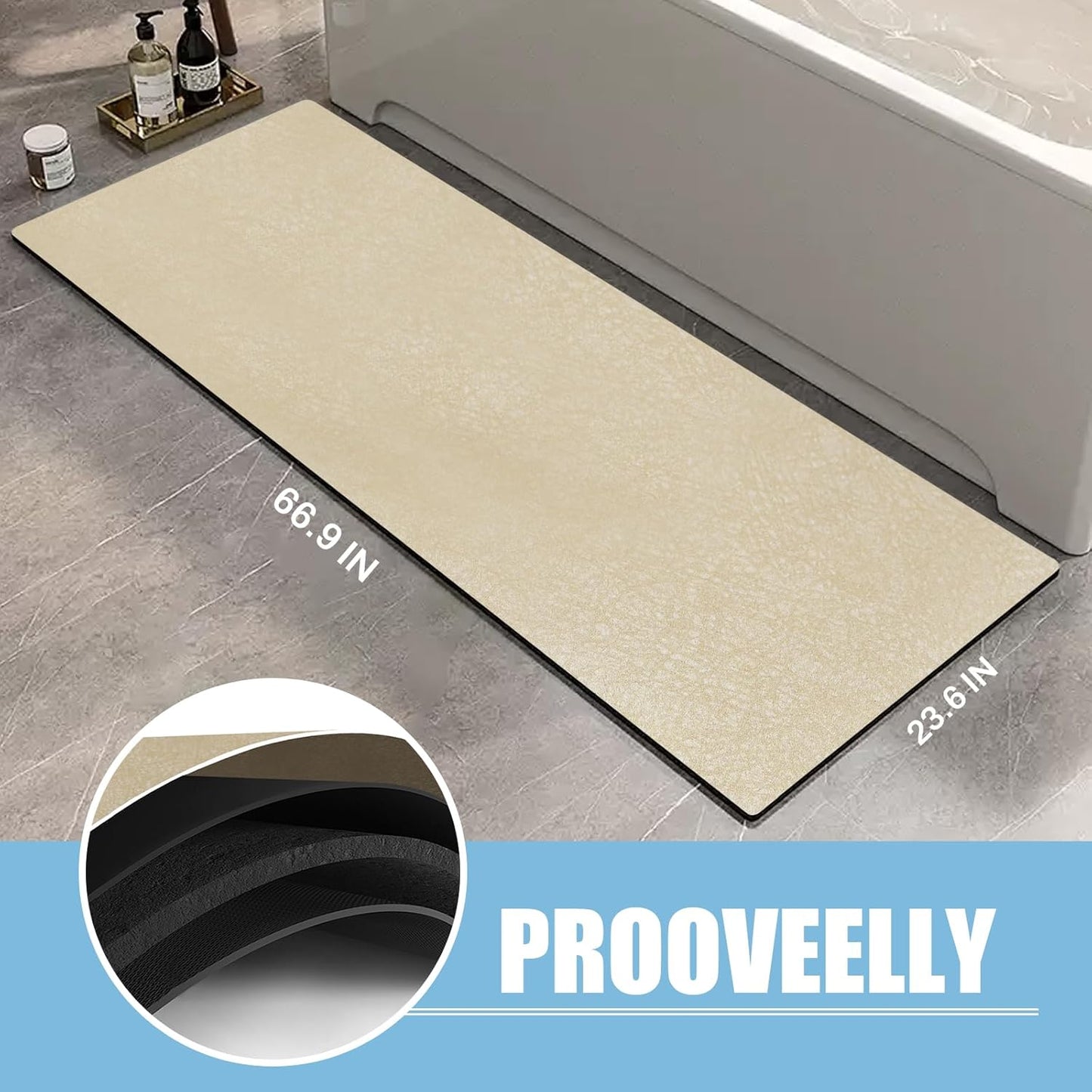 Diatomaceous Earth Bath mat Bathroom Rugs Super Absorbent Quick Dry Non Slip Bath Mat Thin Bathroom Floor Mats Fit Under Door-Shower Rug for in Front of Bathtub Shower, Coffee, 23.6"x47.2"