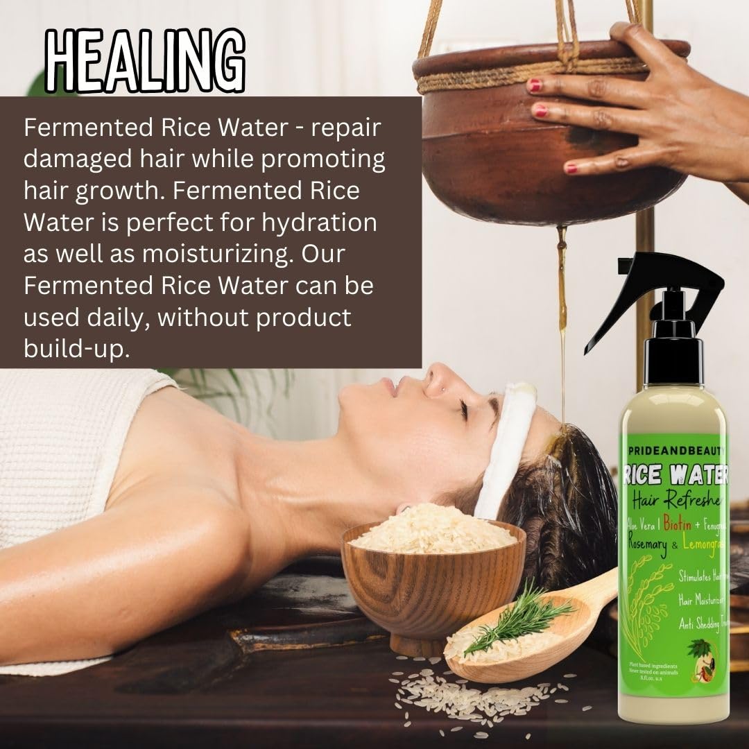 NEW Fermented Rice Water for Hair Growth - Infused with Rosemary, Biotin, Caffeine, Keratin Vegan Non-Greasy Spray Naturally Thicker, Longer, Softer Men & Women (12 OUNCES, Rosemary Lemongrass)