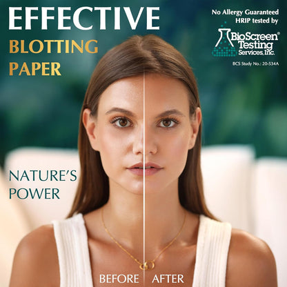 Natural Green Tea Oil Blotting Sheets for Face - 25% Larger Sheets (4.7x3”) - 100 Makeup Friendly Blotting Papers for Face - Easy Dispensing Oil Absorbing Sheets for Face