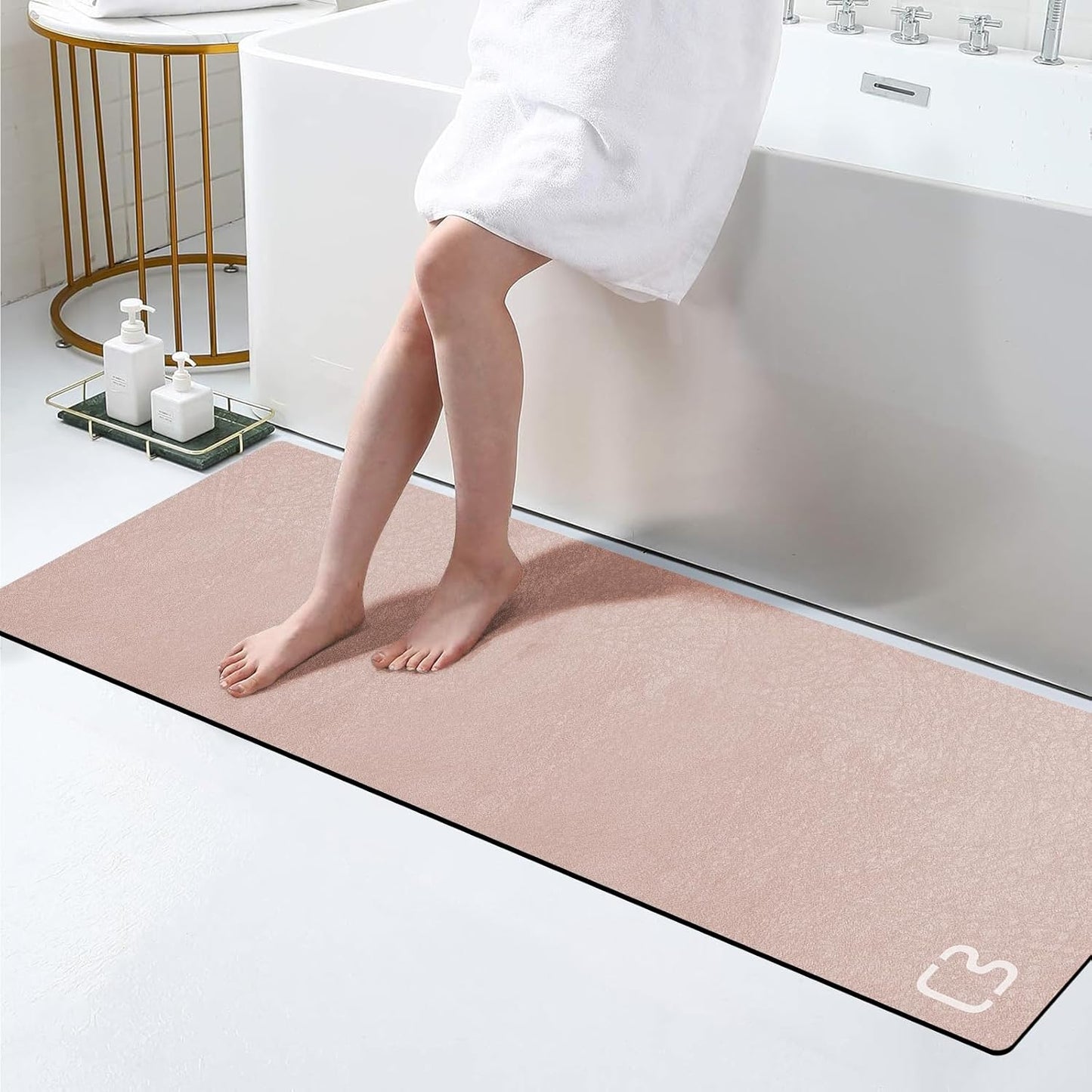Diatomaceous Earth Bath Mat 17" x 59" Extra Long Bathroom Mat Large Fast Dry Super Absorbent Non-Slip Rubber Backed Shower Mat Bath Rugs Mats for Bathroom Floor, Tub, Shower, Sink, Blush Pink
