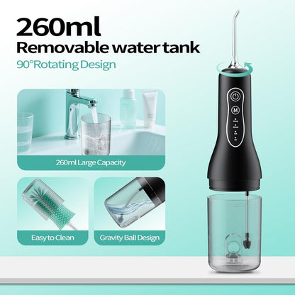 New Water Flosser for Teeth Cleaning, 260ML Portable Cordless Oral Irrigator with DIY Strength, 4 Cleaning Modes, IPX7 Waterproof Rechargeable Water Dental Pick Flosser for Home, Travel