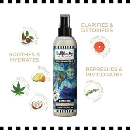 Dollylocks Refreshening Spray – Residue-Free Dreadlock & Loc Moisturizer Spray, Plant Based Deodorizer & Conditioner for Dreads,Vegan & pH-Balanced (Beach Bae Scent, 8oz)