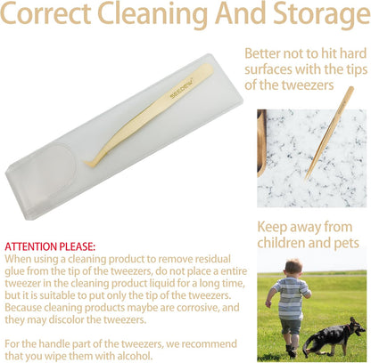 Tweezer Eyelash Extensions 1 PCS Stainless Steel 90 Degree Pointy Boot L Shape Tweezer Isolation Professional Precision Supplies Application Tools for Lash Tech Artist Beginner(Golden)