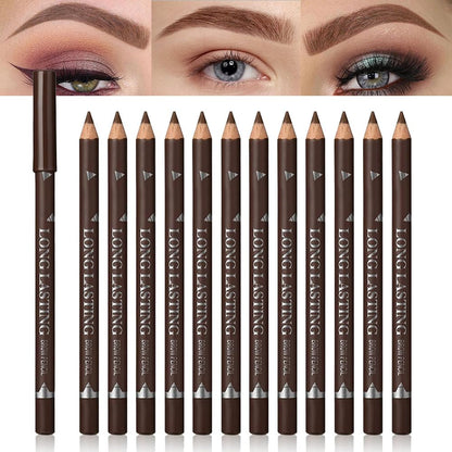 12Pcs Eyebrow Pencils for Women, Wooden Hard-Core Brown Eyebrow and Eyeliner Pencil, Long Lasting Waterproof and Sweat-Proof, Beginner Makeup Brow Pencil, Create a Natural Eye Brow Makeup
