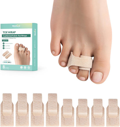 Welnove Hammer Toe Straightener - 8 Pack Broken Toe Wraps - Hammer Toe Corrector for Women - Toe Splints for Crooked Toes, Curled Toes, Bent Toes - (Multi-Size, Beige)