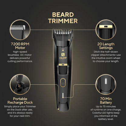 Men's Beard Trimmer - All-in-One Trimmer with Precision Dial - Premium Facial Hair Groomer - Adjustable 20 Length Setting, USB Recharge Dock, Cordless Waterproof Wet/Dry Clipper