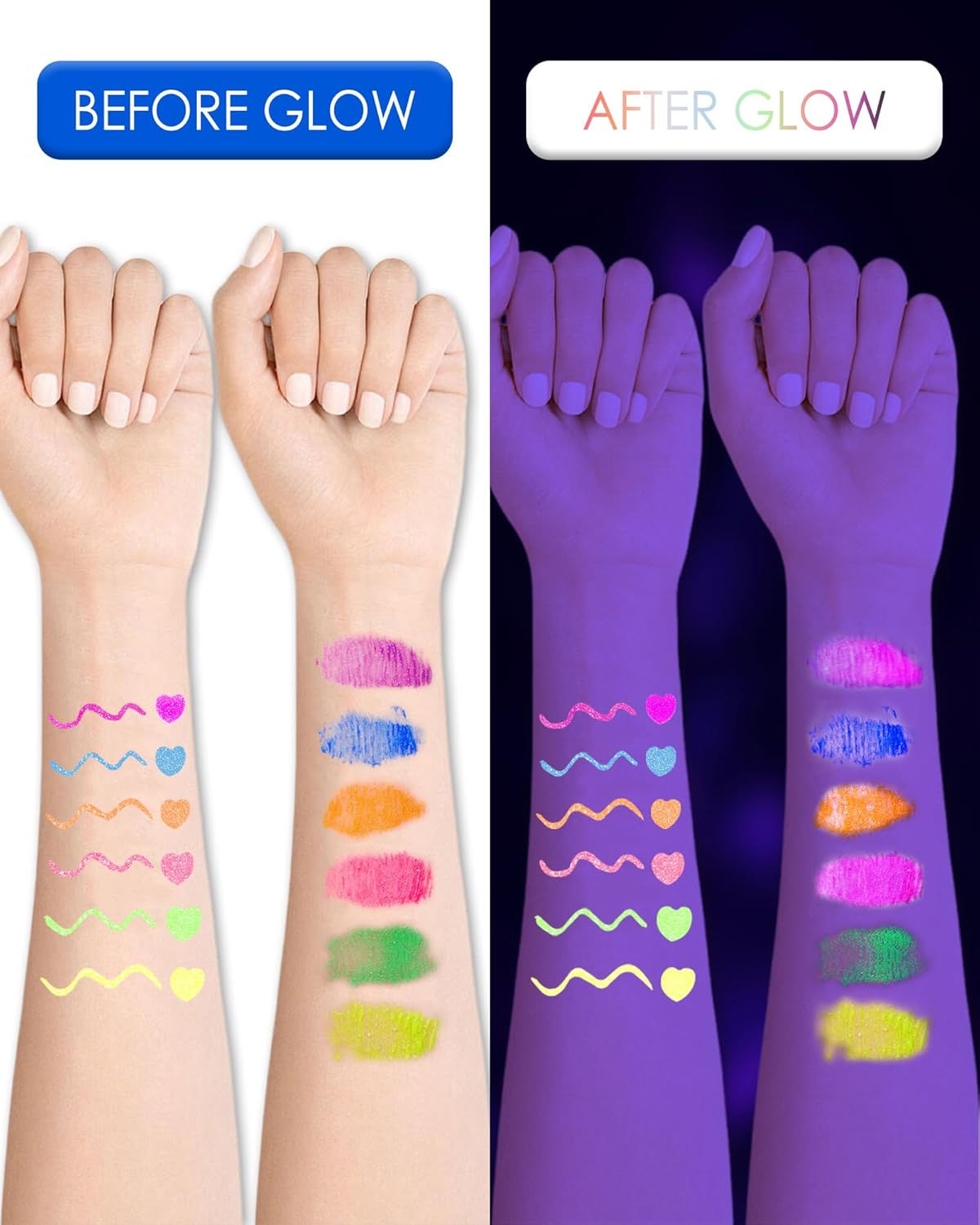 UV Neon Pink Mascara & Eyeliner Set, Waterproof Volumizing Colored Mascara Volume and Length for Lashes Lengthening, Long Lasting Glitter Liquid Eyeliner Pencil, Halloween Glow in the Dark Makeup-05