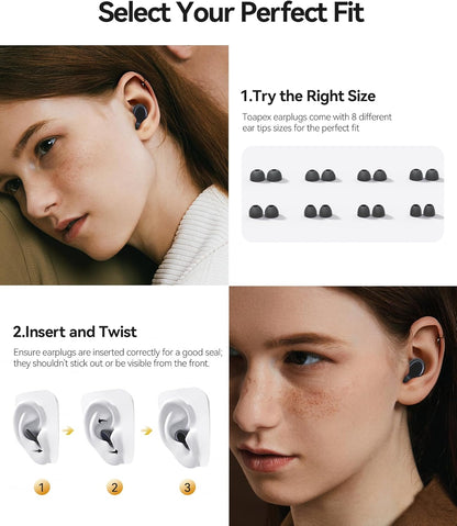 Ear Plugs for Sleeping 45dB Noise Cancelling Ear Plugs for Concerts & Noise Reduction, Earplugs for Sleep, Snoring Airplane Musician Calmer, Silicone Earplugs Reusable Concert Ear Plug +8Tip Oil Black