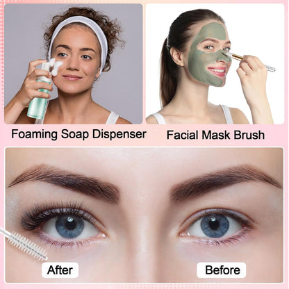 Zhehao 80 Pcs Lash Shampoo Bottle Brushes Kit 20 Foam Pump Dispensers 20 Lash Shampoo Brushes 20 Eyelash Aftercare Bag 20 Cleaning Pipes, Eyelash Extension Supplies(White, Sliver)