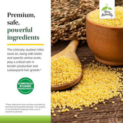 Terry Naturally Hair Renew Formula - Healthy Hair Growth Supplement with Biotin B Vitamins & Zinc - Millet Seed Oil for Keratin Production Support & Stronger, More Radiant Strands - 60 Softgels