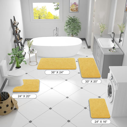 OLANLY Bathroom Rugs 59x24, Extra Soft Absorbent Chenille Bath Rugs, Rubber Backing Quick Dry, Machine Washable Bath Mats for Bathroom Floor, Tub and Shower, Home Decor Accessories, Yellow