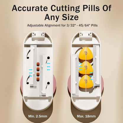 Multiple Pill Cutter - Pill Cutter Splitter for Small Tiny Large Pills Professional | Vertical Press-Down Cutting & Adjustable | Sturdy Blade & Guard | Includes Cleaning Brush (Pink)