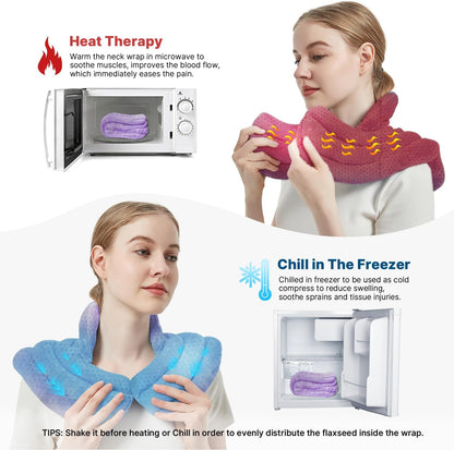 Neck Heating Pad Microwavable for Shoulders, Warmer Wrap Microwave Heating Pad for Neck and Shoulders for Pain Relief (Purple)