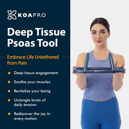 KOAPRO Psoas and Hip Hook Release Tool for Iliacus and Hip Flexor; Alleviate Pain and Tension, Targeted Deep Tissue Massager for Back, Core, Iliopsoas, Piriformis etc., Boost Relief and Recovery