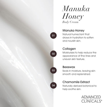 Advanced Clinicals Manuka Honey Body Cream For Women & Men | Body Butter Lotion For Extremely Dry Skin | Collagen Cream | Skincare Moisturizer Hydrating Balm Improves Look Of Aging Skin, 16 Ounce