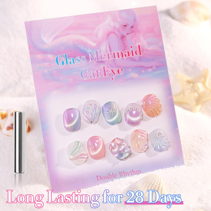 Double Rhythm Cat Eye Gel Nail Polish Set of 6 Same Color Same Bottle 0.5 Oz Shimmer Glitter with Magnet Holographic Reflective Magnetic UV Nail Polish Kit at Home (Mermaid Pink Rose-T6-31)