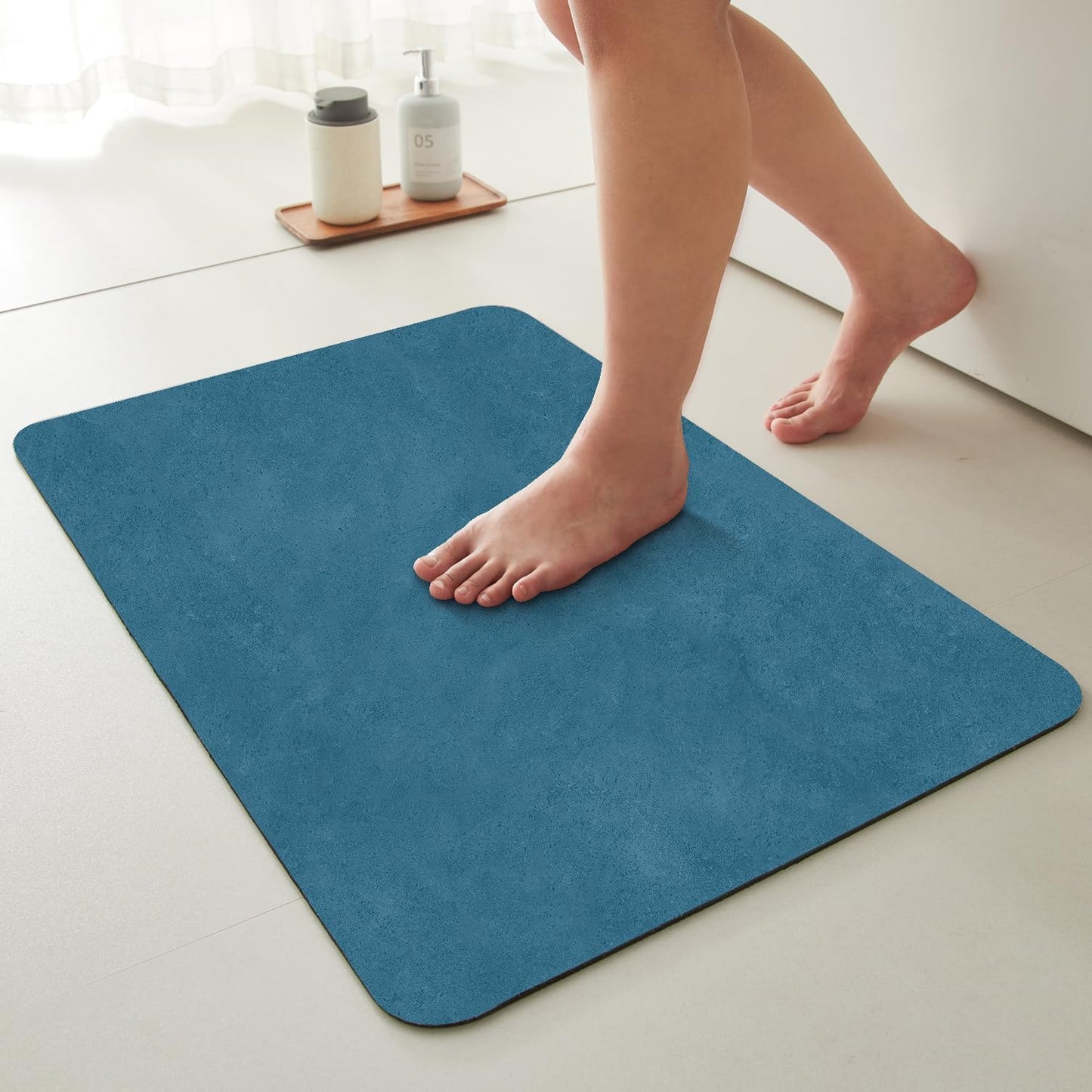 Bathroom Mat Quick Dry, Bathroom Rugs Non Slip Washable Thin Absorbent Bath Mat Fits Under Door Bathroom Floor Mat Perfect for Bath, Shower, or Sink 24"x48" Denim Blue