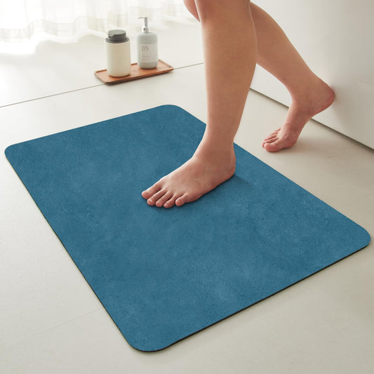 Bathroom Mat Quick Dry, Bathroom Rugs Non Slip Washable Thin Absorbent Bath Mat Fits Under Door Bathroom Floor Mat Perfect for Bath, Shower, or Sink 20"x30" Denim Blue