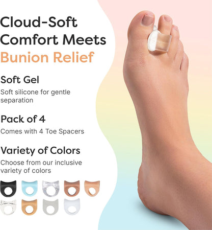 ZenToes Clear Gel Toe Separators for Bunions, Spreaders for Overlapping Toes and Drift Pain - 1 Pack of 4 (Clear)
